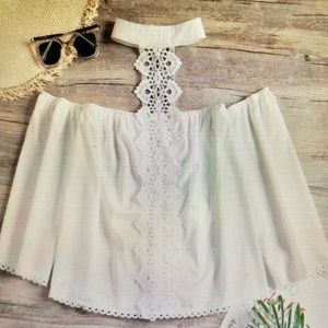 Zaful crotchet panel eyelet choker top